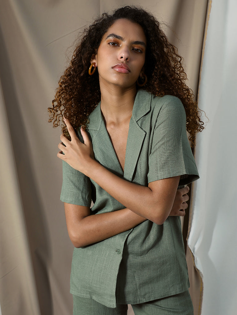 Olive Linen Short Set