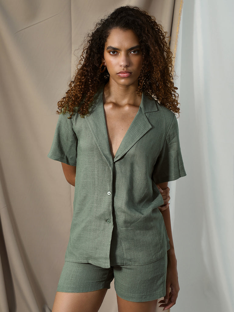 Olive Linen Short Set